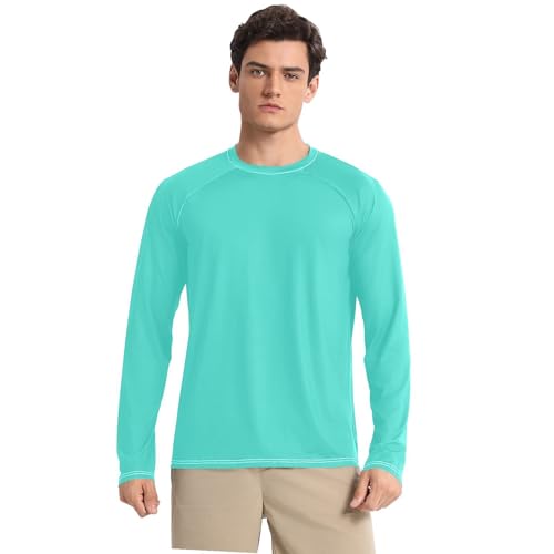 Turquoise Blue Men's UPF 50+ Comfortable Loose Men's Sun Protection Long Sleeve Water Fishing