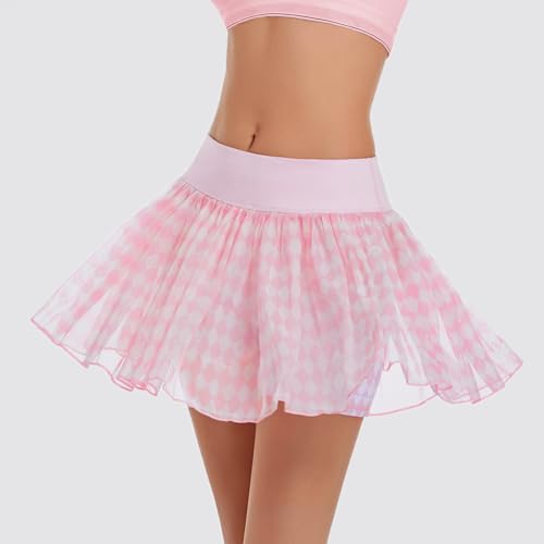 Image of Ibeauti Womens Mini Flowy Skort High Waisted Pleated Tennis Golf Skirts Mesh Ruffler Athletic Skirt with Shorts Pockets