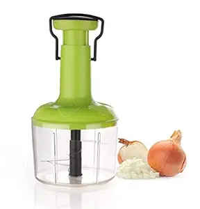 Nicolette Unbreakable Plastic Manual Quick Push Chopper | 5 Stainless Steel Blades and Whisker Blade | 1100 Ml | Assorted Color
