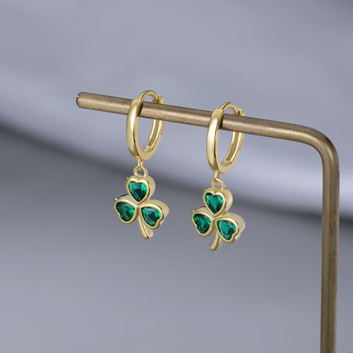 SLUYNZ 925 Sterling Silver Green Heart Clover Dangle Earrings for Women Teen Girls CZ Shamrock Drop Earrings for Spring4