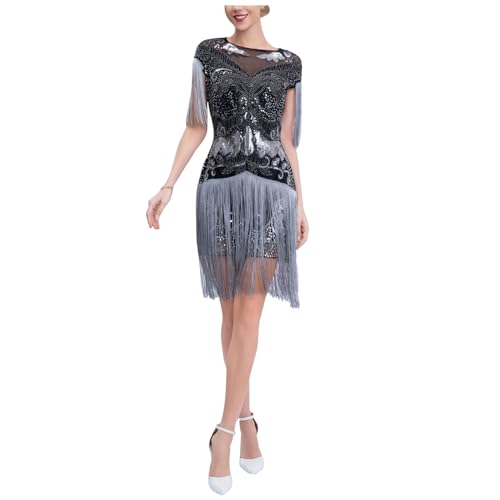 Celanisai Vestido de fiesta para mujer, vestido con purpurina Gatsby, vestido de fiesta, con flecos, vestido de manga corta, vestido charleston, vestido de los años 20, vestido de lentejuelas