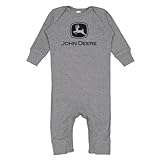 John Deere Baby Boy Long Sleeve Romper With Logo-Charcoal-12M
