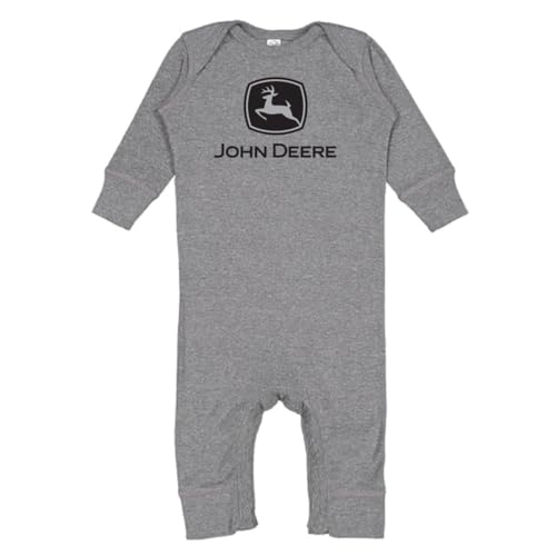 Image of John Deere Baby Boy Long Sleeve Romper With Logo-Charcoal-12M