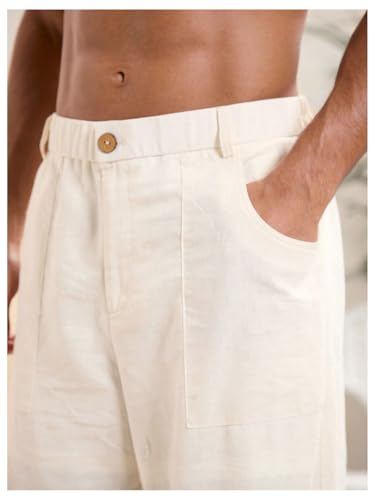Verdusa Men's Casual Linen Pants Loose Elastic Waist Straight Leg Beach Long Pants3