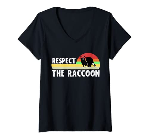 Mujer Retro Respect The Raccoon Lover Trash Funny Camiseta Cuello V
