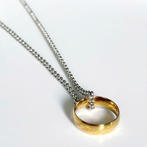 Tckyi Stainless Steel Gold Ring Necklace Pendant for Women, Gold Plated, No Gemstone