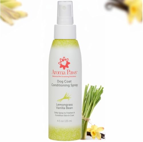 Aroma Paws Dog Coat Conditioning Spray - Pet-Friendly Detangler Spray with Natural Essential Oils for Dogs - Daily Dog Spray to Eliminate Odors and Knots - Lemongrass Vanilla Bean - 4.5 oz.