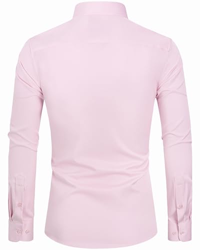 DEMEANOR Mens Dress Shirt Slim Fit Long Sleeve Button Down Shirts Stretch Wrinkle Free Formal Wedding Tops with Pocket2