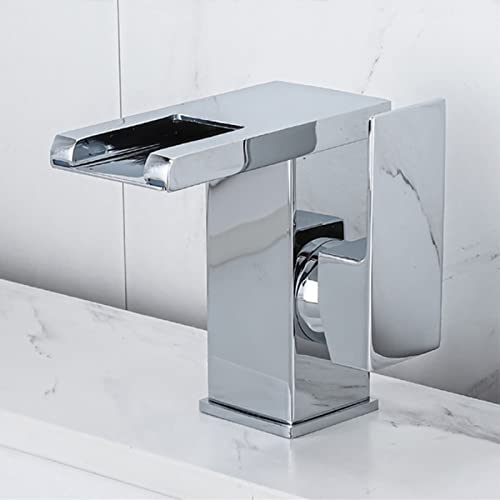 Robinet de salle de bain mitigeur eau chaude froide laiton chrome avec évacuation cascade LED