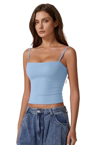 Image of QINSEN Women's Double Lined Basic Tank Top Adjustable Spaghetti Straps Sleeveless Camisole Shirts