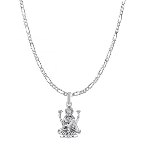 Chaîne Laxmi Ji argent sterling 925 pendentif Figaro mixte santé richesse