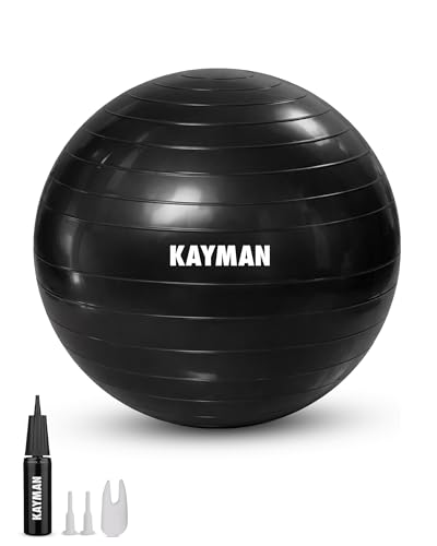 KAYMAN Exercise Ball - Anti-Burst System Non-Slip Rings Durable Material Easy to Inflate Perfect for Yoga Pilates Fitness Balance Training Gym and Home Workouts (Charcoal Storm 55cm)