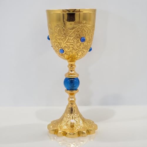 Gold-Plated Brass Chalice Cup – Elegant Wine Goblet, Medieval Chalice Goblet for Parties – Golden Goblets, Brass Glass, Perfect Gold Chalice for Special Occasions and Decor 210 ml capacity 18 Cms
