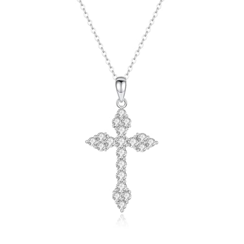 Moissanite Cross Necklace for Women Men,925 Sterling Silver Cross Necklaces 1.2/2.8/3.0 CTTW D Color VVS1 Moissanite Pendant,Christian Gift for Women Men