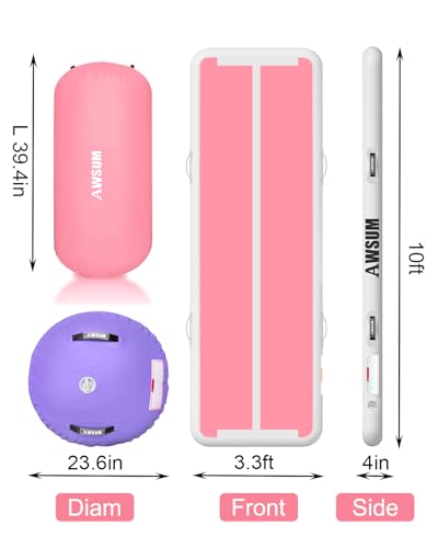 AWSUM 10/13ft Inflatable Gymnastics Mat Air Roller Barrel Tumble Track Tumbling Mat Back Backbend Trainer for Home Use/Gym/Cheerleading Springboard Handspring Equipment, with Electric Pump