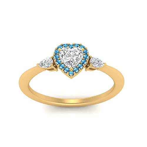 Image of 55Carat Choose Your Gemstone Halo Pear Accent Diamond CZ Ring Yellow Gold Plated Heart Shape Petite Engagement Rings Everyday Jewelry Wedding Jewelry Handmade Gifts for Wife US Size 4 to 12