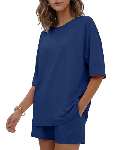 Image of Ekouaer Women's Two Piece Lounge Set Oversized Boxy T-shirt Casual Short Sets Summer Travel Matching Set 2026 Fashion