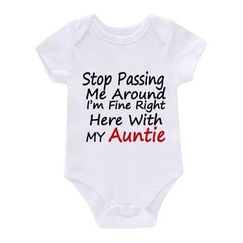 JYHOPE Newborn Infant Short Sleeve Rompers Bodysuit For Baby Girls And Boys Toddler White Clothes(12M,AUNTIE) Cover