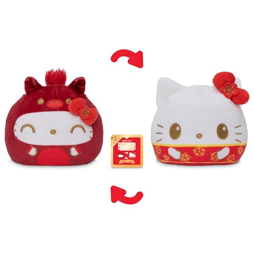 Image of TeeTurtle Reversible Sanrio Hello Kitty Plushie 4-Inch Lunar New Year Two-Sided Flip Plush Toy with Embroidered Details - Cute Mini Collectible Plush for Kids, Teens, and Adults