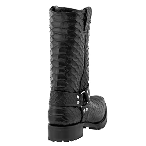 Texas Legacy Mens Black Motorcycle Leather Boots Cowboy Snake Python Print3