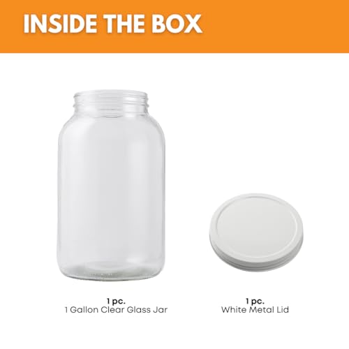 Image of FastRack - 1 Gallon Jar with White METAL Airtight Lid | Glass Canisters with Airtight Lids | Large Glass Jar with Fermentation Lid for brewing, fermentation and pickling