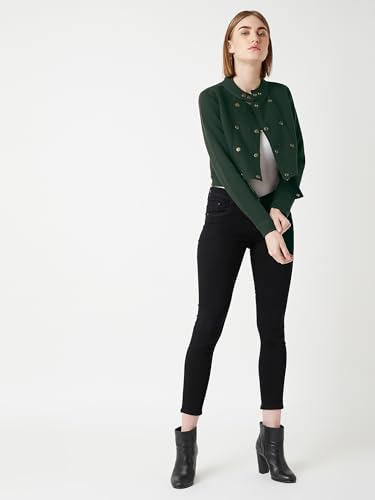 Image of Miss Chase Women's Off White V-Neck Full Sleeves Bomber Cropped Jacket