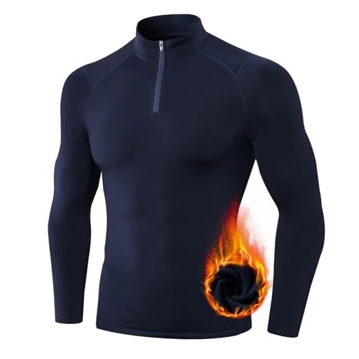 TERODACO Half Zip Thermal Base Layer Men Long Sleeve Compression Tops for Men Stretchy Soft Gym T Shirts Men Running Sports Ski Top,Quick Dry Lightweight Breathable, Navy, L