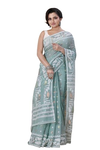 Image of OISHANI SAREE GHOR Women's Traditional Bengal Cotton Silk Soft Jamdani Saree - Authentic Design and Quality - No Blouse Piece