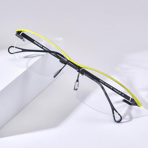 Image of FONEX Pure Titanium Glasses Frame Men Semi Rimless Square Eyeglasses Eyewear DTX416