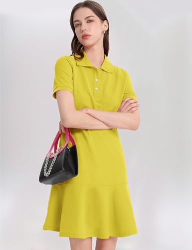 Image of Kissonic Women's Polo Dress Short Sleeve V Neck Ruffle Hem Casual Summer Golf Tennis Mini Shirt Dresses