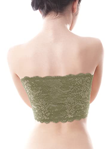 4 Pieces Women Lace Bandeau Bra Tube Top Elastic Strapless No Sponge Pad No Underwire Bra For Daily Favor (Black, White, Dark Gray, Olive Green,X-Large) #TOP5