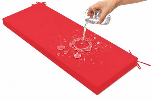 GZGLZDQ Cojines Exterior Impermeable para Exterior, Cojin Banco Exterior con Cintas Lavable, Cojin Banco Poliéster + Espuma, Grosor 5 cm para Jardín Terraza Bancos Columpio(Red,100 X 35 X 5cm)