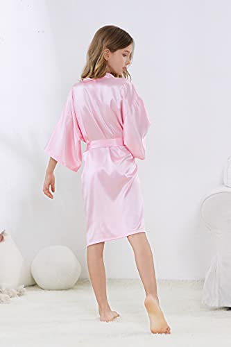 Girl's Kid's Silky Satin Solid Color Short Kimono Robe for Wedding Birthday Party Spa4