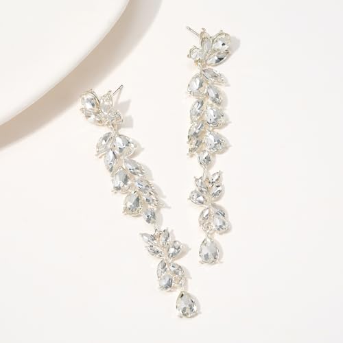 SWEETV Long Rhinestone Dangle Earrings, Wedding Bridal Earrings for Brides by SWEETV - Used condition - Image 2
