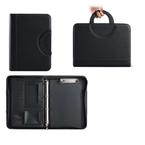 バインダー A4多機能フェイクレザーポートフォリオバインダー(クリップボード付き) - 面接履歴書フォルダー、名刺ホルダー、オフィス、会議用 フォルダー(Black)