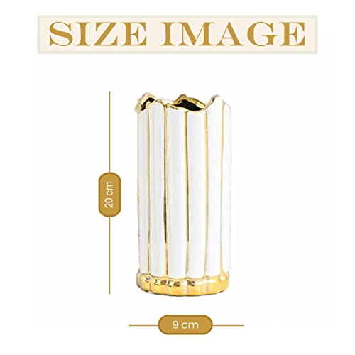 Image of Art Street Decorative Ceramic Vase Nordic White Outline in Gold Small Modern Table Bookshelf Decor Classic Flower Pot for Home, Office, Living Room, Bedroom Decoration (Size : 9x20 cm)