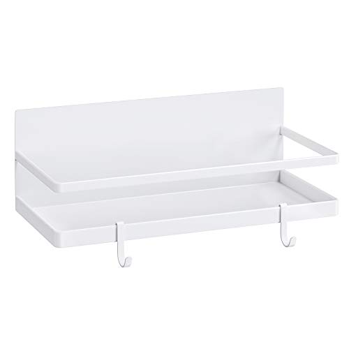 Image of Magnetic Spice Rack, Strong Magnetic Shelf with 2 Removable Hooks, Perfect Space Saver for Small Kitchen /Apartment, Awesome Metal Cabinet for Holding Spices, Jars, Salt, Beverage(White)