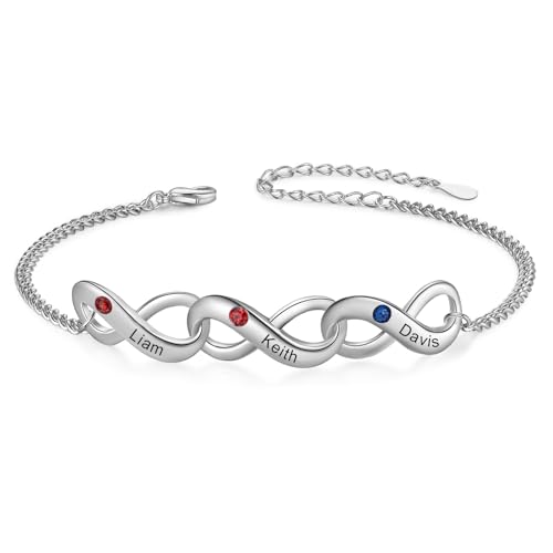 RolaOnly Pulseiras personalizadas mulher pulseira infinita de prata com nomes gravados presentes para o dia da mãe Natal aniversário, Prata, Inaplicável