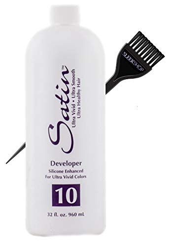 Satin Hair Developer, Silicone Enhancing for Ultra Rich Vivid Colors (w/Sleek Brush) Haircolor Dye Activator, Hydrogen Peroxide (CG - Cover Grey - 6 oz size)