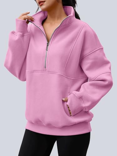 Image of AUTOMET Women's Quarter Zip Oversized Sweatshirt Fleece Mock Neck Pullover