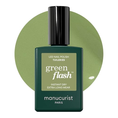 Manucurist Semi-Permanent Nail Polish Green Flash Tuileries – UV Gel Nail Polish – 12 Free, Bio Based (84%) – Made in France – 15 ml