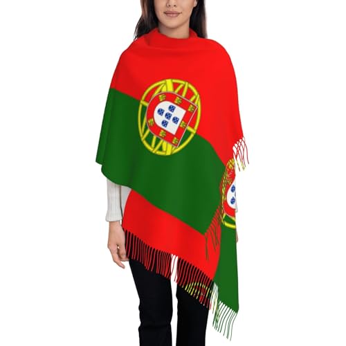 Portuguese flag Women's tassel scarf, warm evening dress shawl scarf, soft and comfortable long velvet tassel scarf