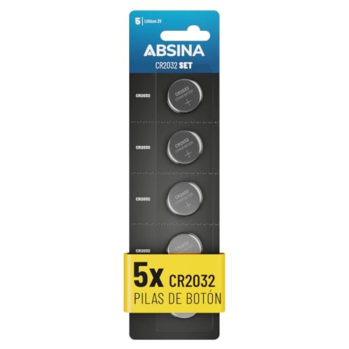ABSINA 5X Pila CR2032 3V - Pilas 2032 Boton a Prueba de Fugas y duraderas - Pila 2032 Boton para Mando Coche y Mucho más - Piles CR2032, 2032 bateria, Pila Boton CR2032, CR2032 3V Lithium
