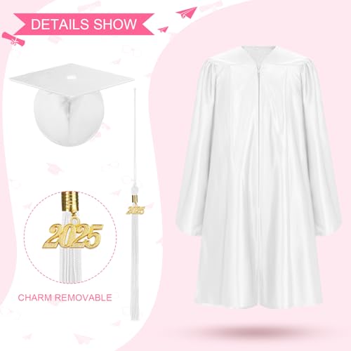 Zhanmai 2025 Preschool and Kindergarten Graduation Cap Gown Stole Set with Tassel Certificate Sticker for Kid Toddler Gift(Small,White)