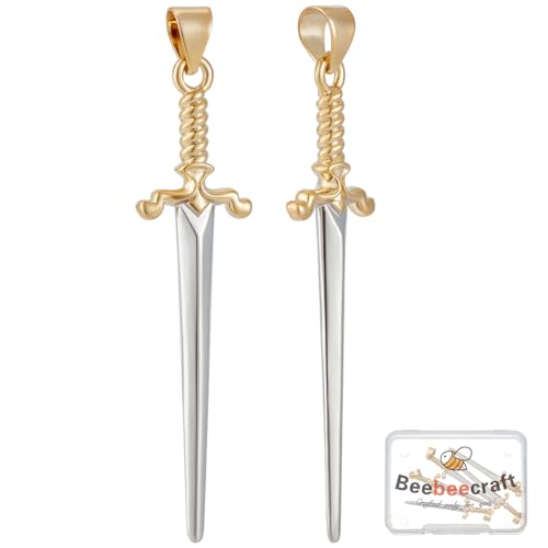 Beebeecraft 5 pièces/Boîte Breloque Épée Plaqué Or 18 carats Katana Poignard Flèche Pendentifs Breloques pour la Fabrication de Bijoux Bricolage Collier...