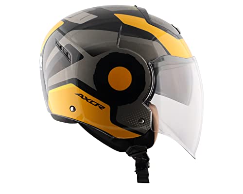 Image of Axor Striker Ultron ISI ECE DOT Certified Lightweight Open Face Dual Visor Helmet for Men and Women with Outer Clear Visor and Inner Smoke Sun Visor Black Yellow(M)