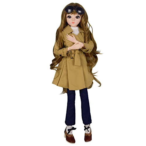 Muñeca BJD 1/3 con cabello rizado y abrigo khaki miniatura 2