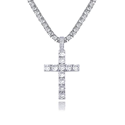 TOPGRILLZ Cross Necklace for Men Gold Necklace for Women Gold Heart Cross Jewelry 14K Silver Plated Solid Iced Cubic Zirconia Stainless Steel Pendant Chain
