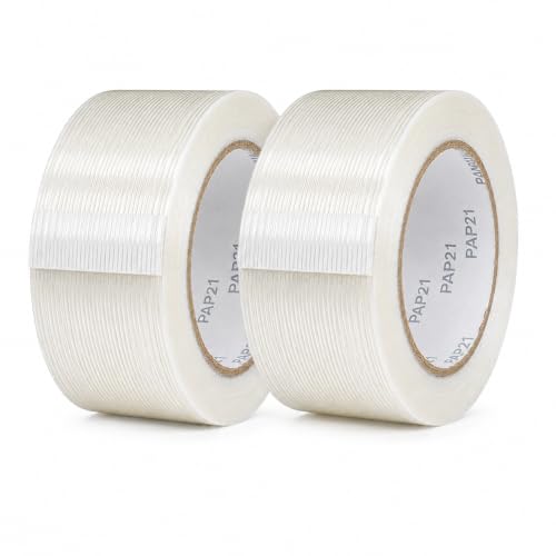 Image of GGR Supplies FIL-795 Fiberglass Reinforced Filament Strapping Tape - Heavy Duty Packing & Shipping Tape, Mono Directional, 2 in x 60 yds. Pack of 2 (5.5 Mil)
