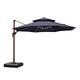 PURPLE LEAF 11ft Patio Umbrella Outdoor Round Umbrella Large Cantilever Umbrella Windproof Offset Umbrella Heavy Duty Sun Umbrella for Garden Deck Pool Patio, Navy Blue